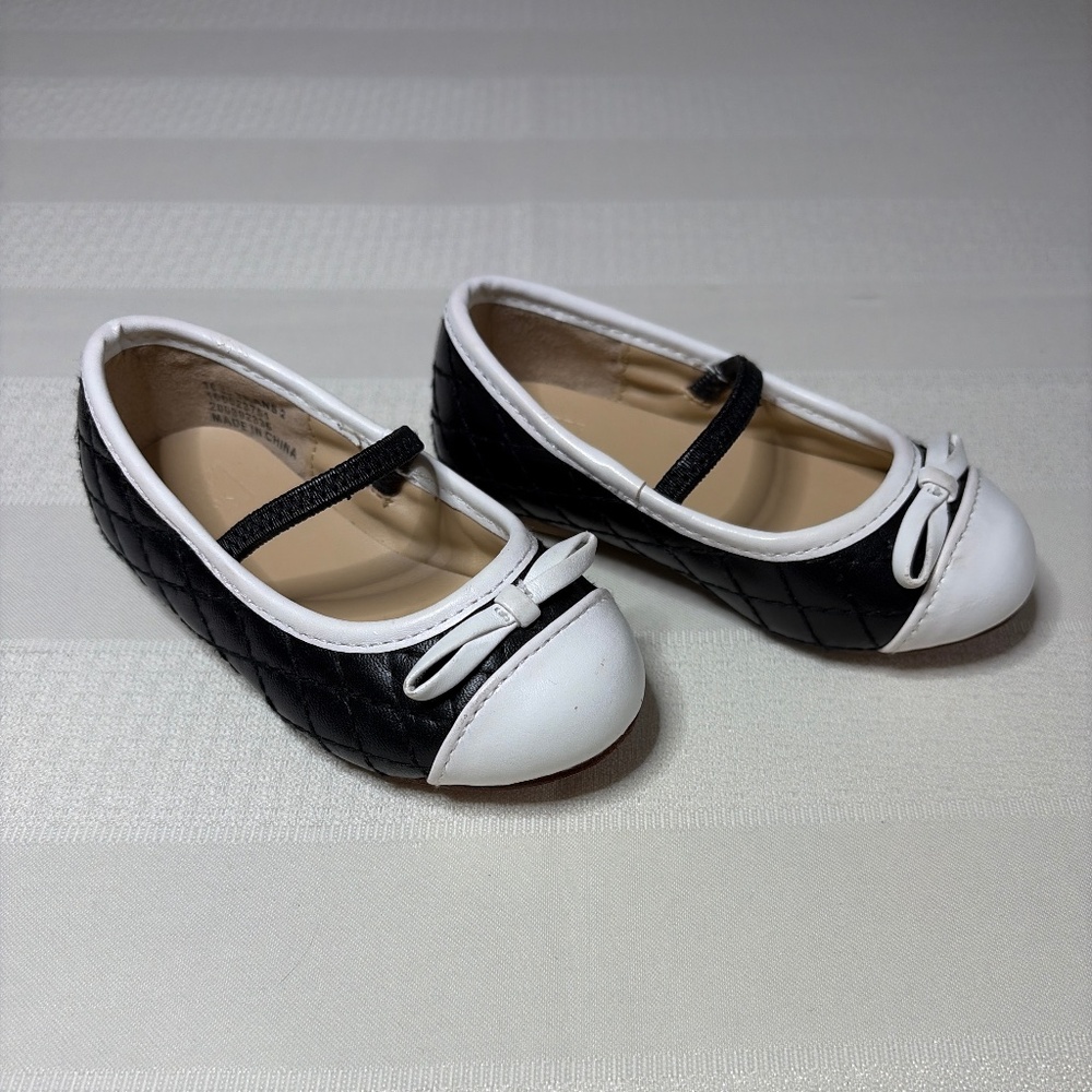 Janie & Jack, Mary Jane Black & White Leather Shoes, Toddler 5